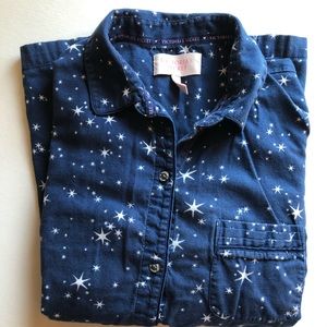 Flannel PJ Pajama Top Size Small Victoria's Secret Long Sleeve Stars